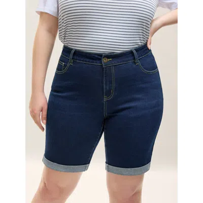 Bloomchic Women's Plus Size Thigh-friendly Skinny-fit High-rise Denim Shorts Midblue Non High Rise Medium Stre