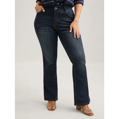 Bloomchic Women's Plus Size Thigh-friendly Stretchy Flared Jeans Darkindigo Not Graphics Non Slight Flare High In Purple