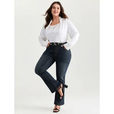 Bloomchic Women's Plus Size Thigh-friendly Stretchy Flared Jeans Denimblue Not Graphics Non Slight Flare High  In Blue