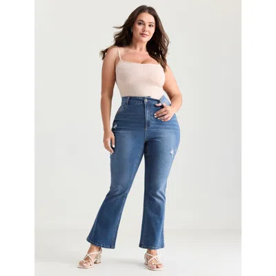 Bloomchic Women's Plus Size Thigh-friendly Washed And Distressed Flare Jeans Bluevintage Not Graphics Non Flar