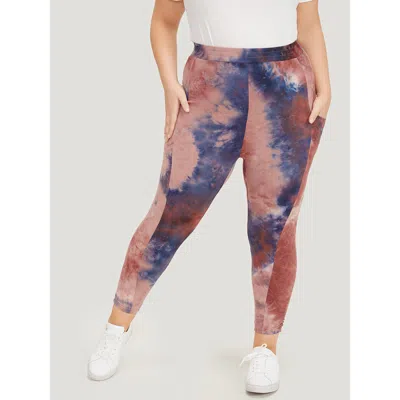 Bloomchic Women's Plus Size Tie Dye Gathered Skinny Pocket Side Leggings Multicolor High Stretch High Rise Dai