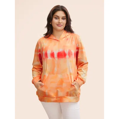 Bloomchic Women's Plus Size Tie Dye Hooded Kangaroo Pocket Sweatshirt Multicolor Casual 12/l