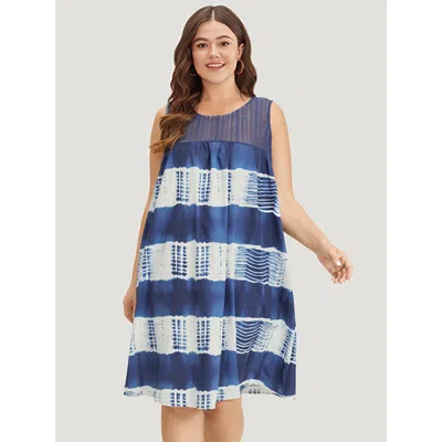 Bloomchic Women's Plus Size Tie Dye Mesh Patchwork Ruffle Hem Tank Dress Indigo Dailywear Gathered 10/m In Purple