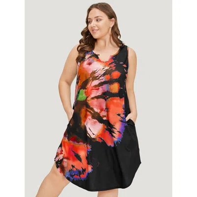 Bloomchic Women's Plus Size Tie Dye Notched Pocket Arc Hem Tank Dress Red Dailywear Arc Hem 10/m