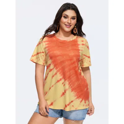 Bloomchic Women's Plus Size Tie Dye Round Neck T-shirt Brightorange Tie-dye Casual Short Sleeve Round Neck 10/