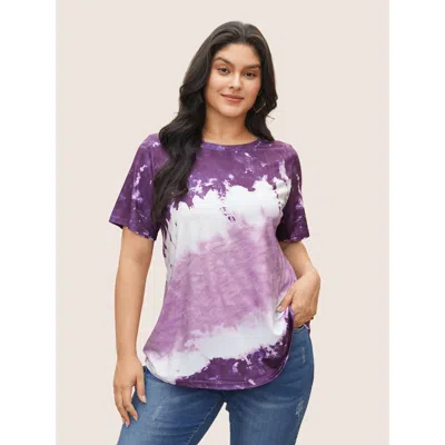 Bloomchic Women's Plus Size Tie Dye Round Neck T-shirt Purple Tie-dye Casual Short Sleeve Round Neck 26/4x