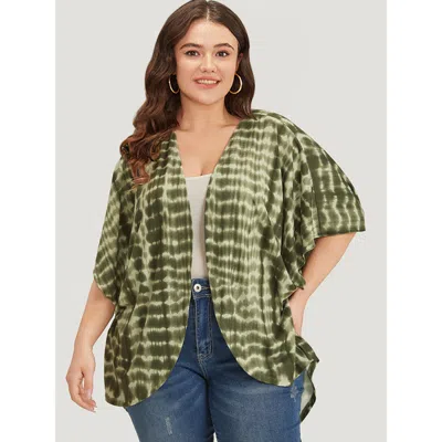 Bloomchic Women's Plus Size Tie Dye Ruffle Sleeve Asymmetrical Hem Kimono Armygreen Tie Dye 12/l