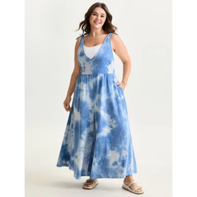 Bloomchic Women's Plus Size Tie Dye Stretchy Sleeveless Jumpsuit Darkblue Casual Relaxed Fit 22-24/3x In Blue