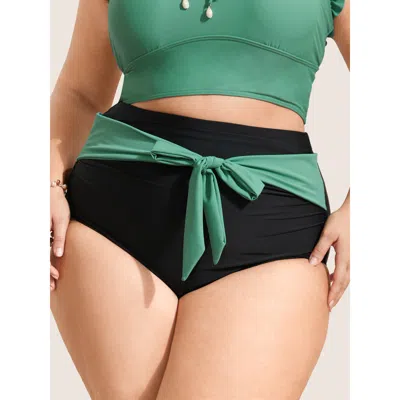 Bloomchic Women's Plus Size Tie Knot Ruched High Rise Swim Bottom Black Non Short Tie Knot Fully Elasticated W