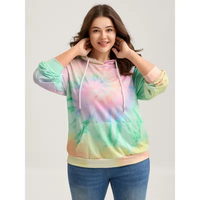 Bloomchic Women's Plus Size Tie-dye Blend Pockets Hoodie Multicolor Casual 10/m