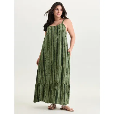 Bloomchic Women's Plus Size Tie-dye Effect Cami Maxi Dress Armygreen Tie-dye Maxi Casual Ruched 14-16/1x