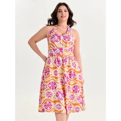 Bloomchic Women's Plus Size Tie-dye Floral Effect Shirred Midi Dress Multicolor Tie-dye Midi Casual Lace-up 22