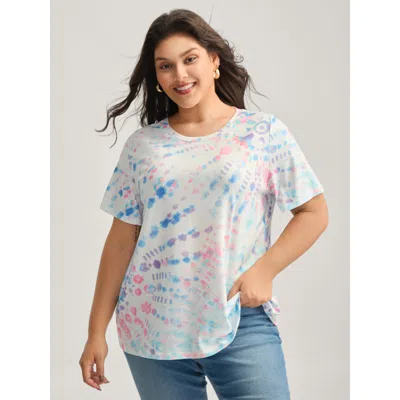 Bloomchic Women's Plus Size Tie-dye Ombre Round Neck T-shirt Multicolor Tie-dye Casual Short Sleeve Round Neck
