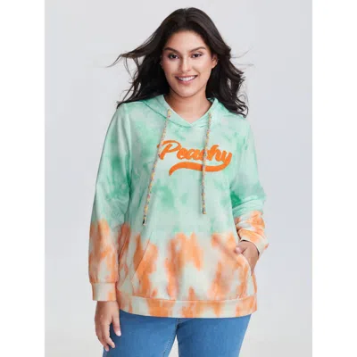 Bloomchic Women's Plus Size Tie-dye Peachy Motif Hoodie Multicolor Casual 12/l