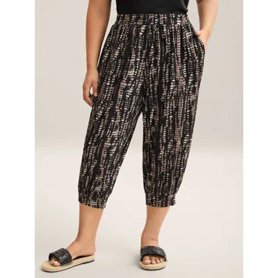 Bloomchic Women's Plus Size Tie-dye Pull-on Jogger Pants Black Animal Motif Jogger Mid Rise Casual 12/l
