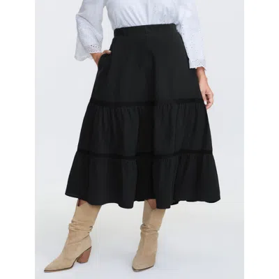 Bloomchic Women's Plus Size Tiered Solid Contrast Midi Skirt Pureblack Non Vacation 10/m