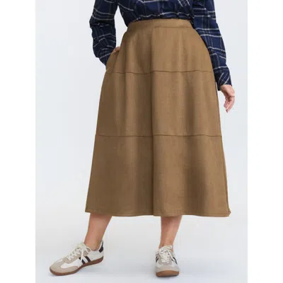 Bloomchic Women's Plus Size Tiered Solid Maxi Skirt Lightbrown A-line Casual 10/m In Brown