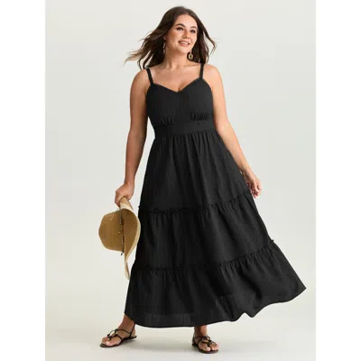 Bloomchic Women's Plus Size Timeless Back-tie Tiered Cami Maxi Dress Pureblack Synthetic Texture Maxi Vacation
