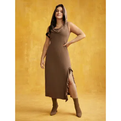 Bloomchic Women's Plus Size Timeless Hooded Slim-fit Midi Dress Yellowishbrown Party Midi Slit 10/m