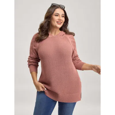 Bloomchic Women's Plus Size Tissue Textured Hooded Cut-out Pullover Rouge Long Sleeve 12/l In Red