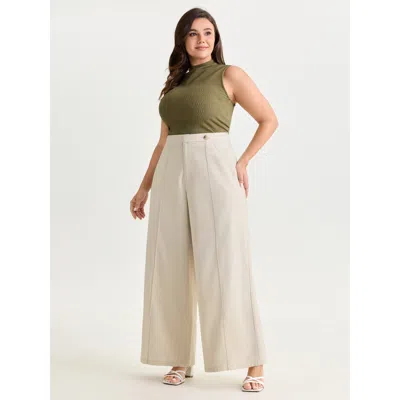 Bloomchic Women's Plus Size Toothpick Pleat Straight-fit Plain Pants Apricot Solid Straight Fit High Rise Eleg In Orange