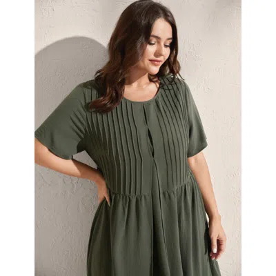 Bloomchic Women's Plus Size Toothpick Pleats Backless Bust Ease Midi Dress Sage Non Midi Casual Tucked Seam 10 In Green