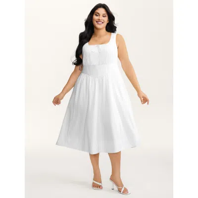 Bloomchic Women's Plus Size Triangular Cinched-waist A-line Midi Dress Ivory Non Midi Elegant Tie Knot 30/6x In White