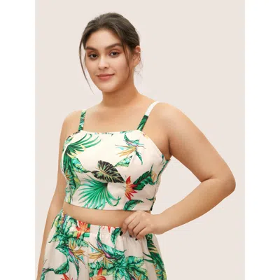 Bloomchic Women's Plus Size Tropical Breeze Shirred Cami Pajama Top Mint Tropical Sleeveless 22-24/3x In Green