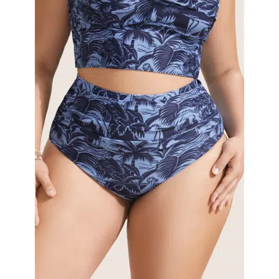 Bloomchic Women's Plus Size Tropical Coconut Tree Print Ruched Swim Bottom Indigo Tropical Short Gathered Full In Purple