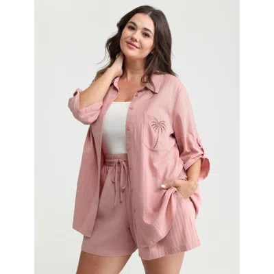 Bloomchic Women's Plus Size Tropical Embroidered Button-down Shirt Crepe Casual 3/4 Sleeve 12/l