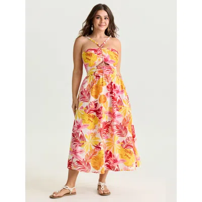 Bloomchic Women's Plus Size Tropical Floral Print Cut-out Midi Dress Multicolor Botanical Maxi Vacation 22-24/