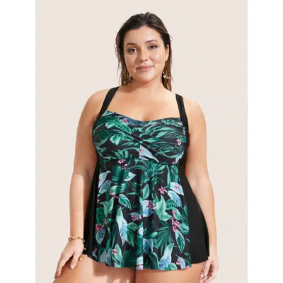 Bloomchic Women's Plus Size Tropical Print Crossover Swim Top Multicolor Tropical Sleeveless Twist Adaptive-fi