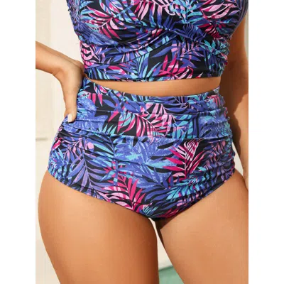 Bloomchic Women's Plus Size Tropical Print Ruched Bikini Bottoms Multicolor Tropical Booty Ruched Elastic Wais
