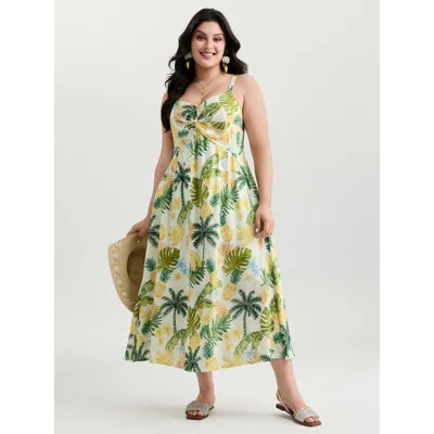 Bloomchic Women's Plus Size Tropical Vacation-ready Ruched Midi Dress Multicolor Tropical Midi Vacation Twist 