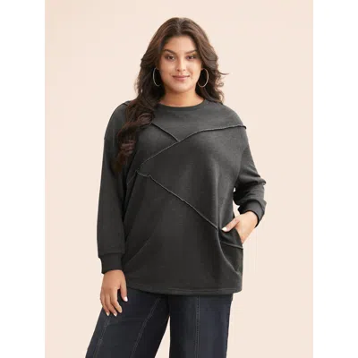 Bloomchic Women's Plus Size Tucked Seam Drop Shoulder Sleeve Sweatshirt Dimgray Everyday 10/m