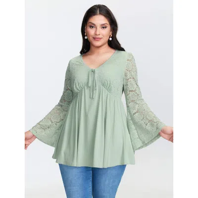Bloomchic Women's Plus Size Tunic Waist-tie Flowy Knit Top Greenbean Long Sleeve Elegant 18-20/2x