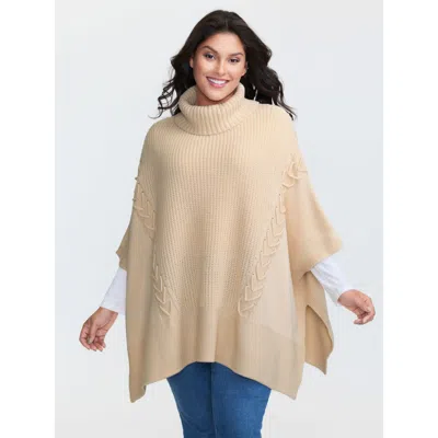 Bloomchic Women's Plus Size Turtleneck Poncho Cable Knit Pullover Beige Sleeveless 22-24/3x In Sand
