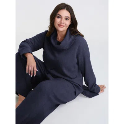 Bloomchic Women's Plus Size Turtleneck Snuggle-worthy Loungewear Set Indigo Solid Long Sleeve 10/m In Purple
