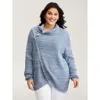 Bloomchic Women's Plus Size Turtleneck Wrap Adjustable Button Pullover Aegean Long Sleeve 18-20/2x In Blue