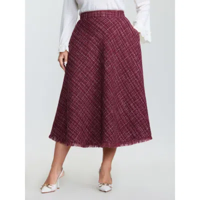 Bloomchic Women's Plus Size Tweed Fringe Hem Flowy Maxi Skirt Scarlet Non Flared Elegant 18-20/2x In Red