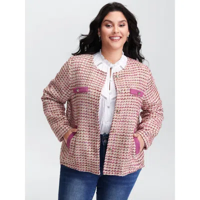 Bloomchic Women's Plus Size Tweed Lined Color Contrast Pockets Jacket Multicolor Colorblock H-line 10/m