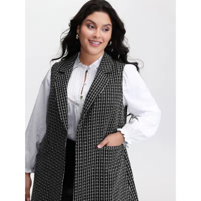 Bloomchic Women's Plus Size Tweed Long Pockets Notched Lapels Vest Black Non 30/6x