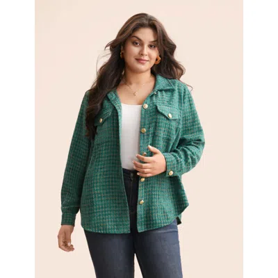 Bloomchic Women's Plus Size Tweed Patch Pocket Pleated Jacket Teal Texture H-line 22-24/3x In Blue