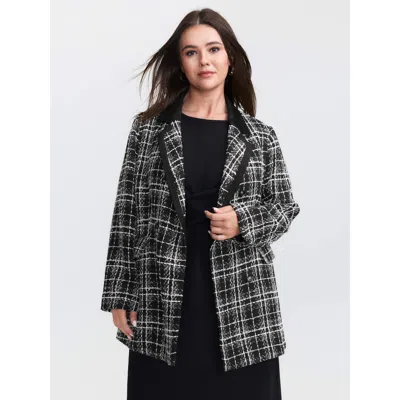 Bloomchic Women's Plus Size Tweed Print Lined Double Breasted Blazer Black Sleeve Extra Long Sleeve 22-24/3x