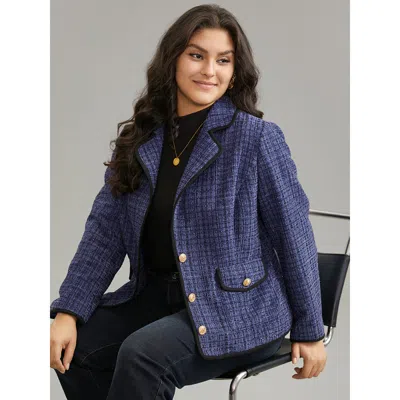 Bloomchic Women's Plus Size Tweed Suit Collar Button Up Flap Pocket Blazer Indigo Lined 10/m In Purple