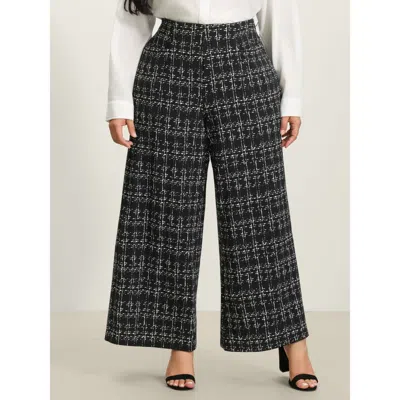 Bloomchic Women's Plus Size Tweed Texture Wide-leg Pants Black Else Wide Leg Mid Rise Office 10/m