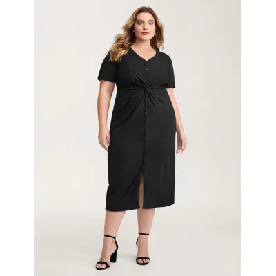 Bloomchic Women's Plus Size Twist Front Button Slit Midi Dress Black Non Midi Elegant Non 30/6x
