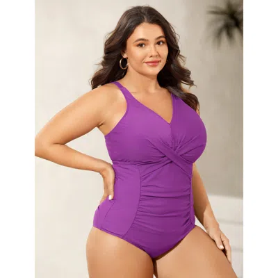 Bloomchic Women's Plus Size Twist Front Ruched One-piece Swimsuit Deeppurplered Non Twist Adaptive-fit 28/5x