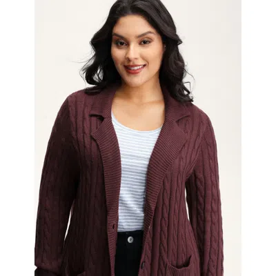 Bloomchic Women's Plus Size Twist Textured Notched Lapels Knit Cardigan Plum Long Sleeve 10/m In Purple