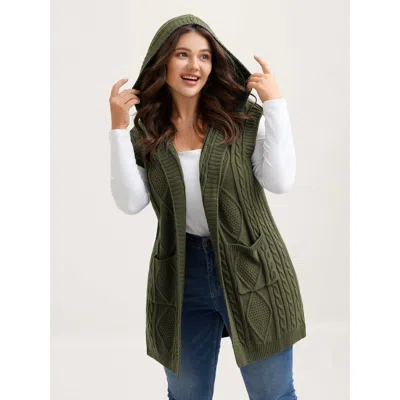 Bloomchic Women's Plus Size Twisted Hooded Sleeveless Knit Cardigan Armygreen Sleeveless Hooded Neck 12/l